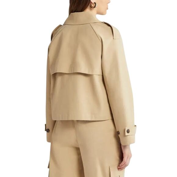 Nordstrom Cropped Trench Coat Stretch Cotton Boxy Double Breasted Green - Picture 4 of 10